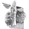 Michele Bluck Fine art print of Graphite pencil sketch of a gloved hand, doing the I promise gesture or a salute. The glove is vintage. In the background is a picket fence and New Zealand native fauna, KawaKawa